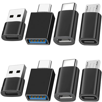 8pcs USB to USB C Adapter, USB Type C Female to USB Adapter, Micro USB