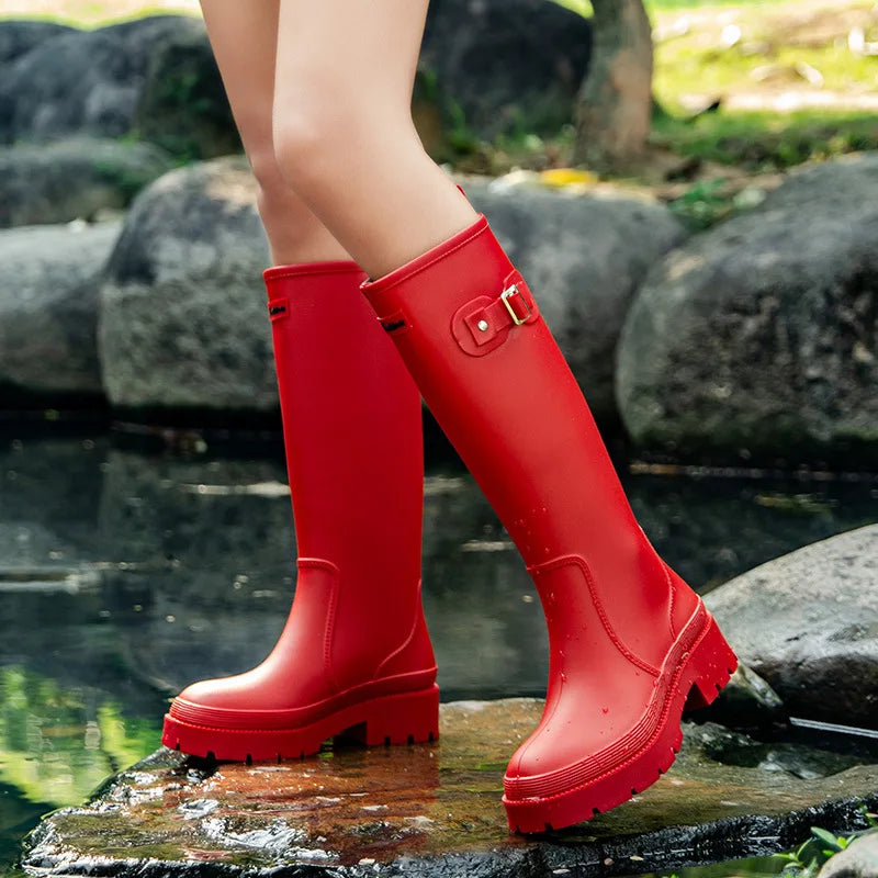 2026 Fashion Ladies High Top Waterproof Rain Boots Non-slip Wear-resistant Rubber Boots Outdoor Long Tube Rain Shoes For Women