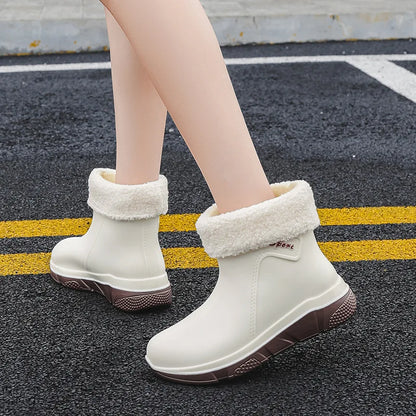 Fashion Mid-calf Rain Boots For Women Outdoor Waterproof Rubber Shoes Comfy Soft Sole Boots Lady New Anti-slip Rain Shoes
