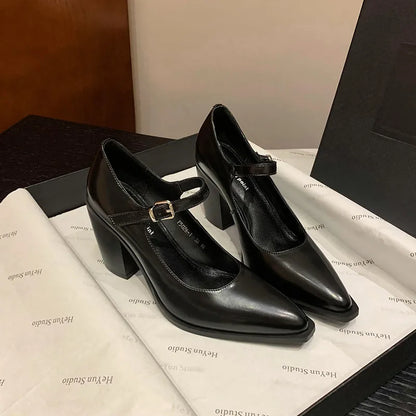 MKKHOU Fashion Pumps New High Quality Genuine Leather Pointed High Heels Mary Jane Shoes Women's Heels Leather Shoes Women Shoes