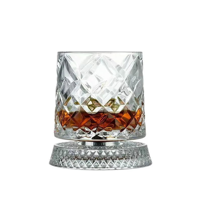 Luminous Rotating Whiskey Glass Glowing Rotation Wine Cup LED Lighted Drinking Cups Bar Glasses for Whiske, Cocktails, Tea