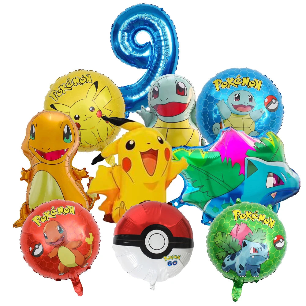10pcs Cartoon Pokemon Pikachu Themed Aluminum Foil Balloons - Ideal for Charmander Squirtle Bulbasaur Birthday Party Supplies!
