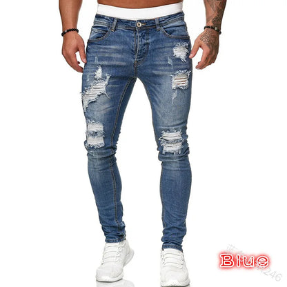 2025 New mbroidery Skinny Ripped Jeans Men Cotton Stretchy Hole Slim Fit Hip Hop Denim Pants Casual Jeans for Men Jogging Trouse