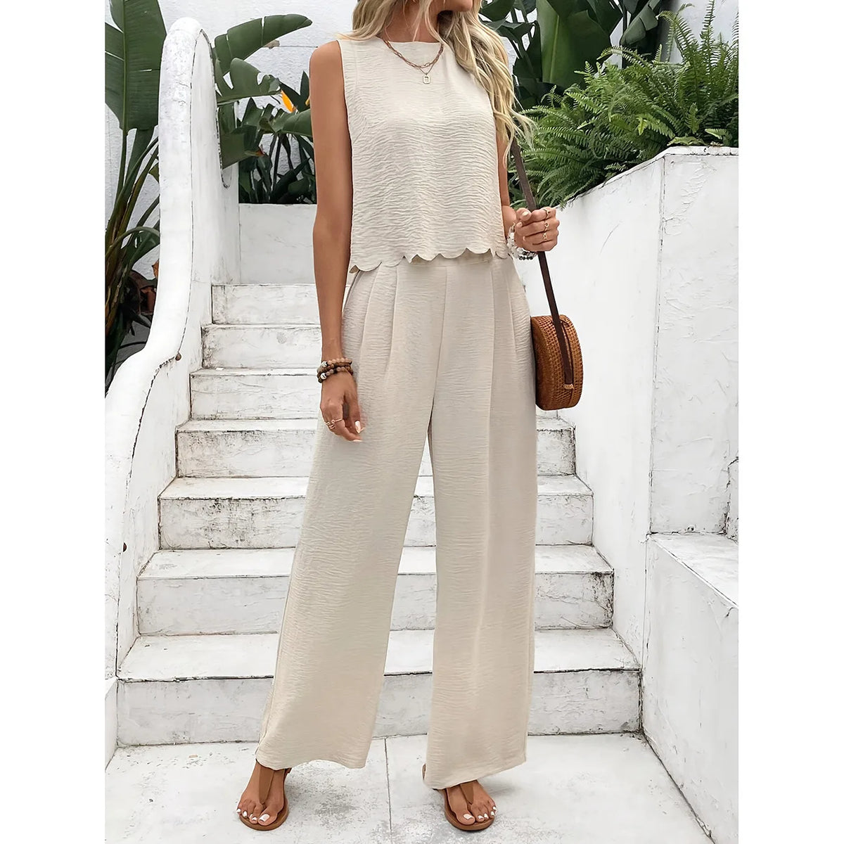 Summer New Women's Fashion Sleeveless Tank Top Casual Pants Set