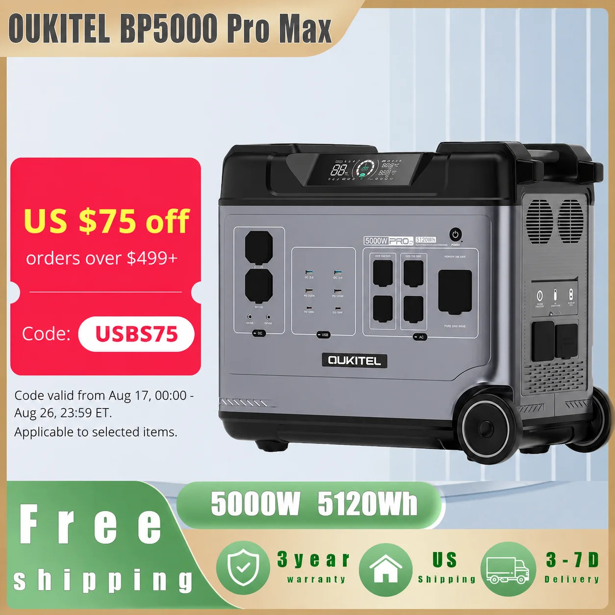 OUKITEL BP5000 Pro Max Portable Power Station 5000W Solar Generator 5120Wh Lifepo4 Home Backup Outdoor Camping Mobile Power