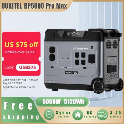 OUKITEL BP5000 Pro Max Portable Power Station 5000W Solar Generator 5120Wh Lifepo4 Home Backup Outdoor Camping Mobile Power