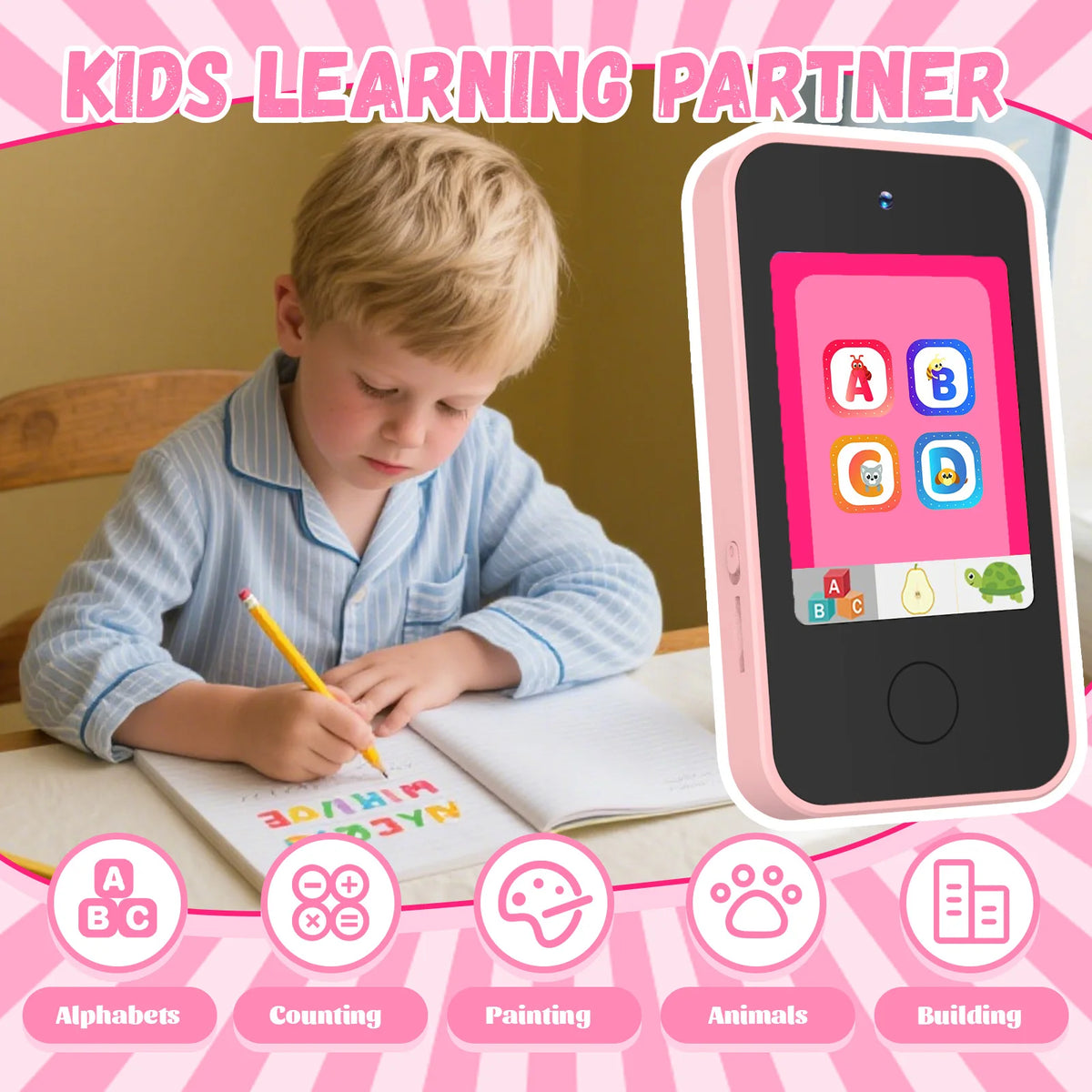 Rabbit Kids Smart Phone Camera Toy Touchscreen Baby Mobile MP3 Player Digital Educational Camera for Girls Boys Aged 3-8