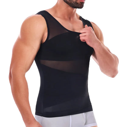 2 PCS Men Cross Mesh Compression Tank Top Gynomastica Shapewear Sleeveless Undershirt Tummy Control Slimming Body Shaper Breathable Waist Trainer Back Support Fitness Vest