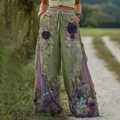 European and American Women's New Style Pants, Featuring Floral Print Pattern Elegant Temperament and Straight-cut Design Suitab