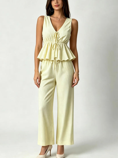Solid Cami Wide Leg Pants Set | Tie Waist Loose Fit | Summer Two Piece Casual Outfit