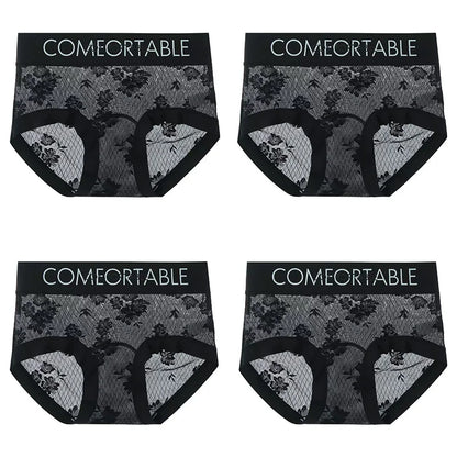 4PCS Women Seamless Panties Transparent Briefs Plus Size Lace Antibacterial Panties