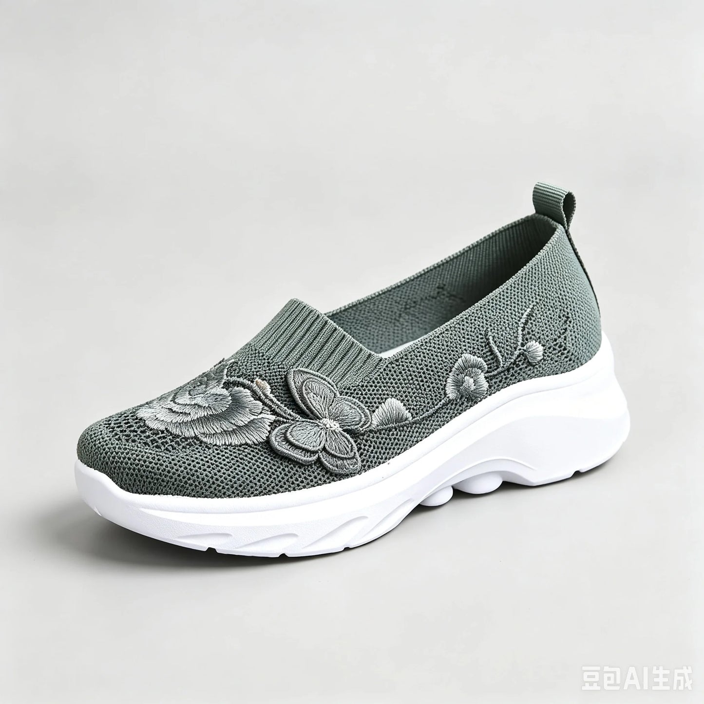 2026 Summer Women Breathable Knit Floral Embroidery Platform Loafers Slip On Walking Shoes Lightweight Soft Cushion Insole Anti Slip Wedge Sole Comfort Casual Daily Outdoor Travel Nurse Footwear Black Khaki Green Multiple Siz