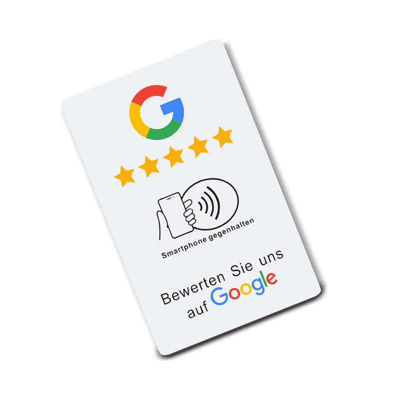 German Review Us On Google Tap Card NFC Ready To Be Activated Instantly Boost Business Reviews Google Review Tap NFC Card Tag