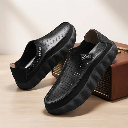 Fashion Men's Casual Shoes Outdoor Non-slip Walking Footwear Comfortable Loafers Thick-soled Leather Platform Driving Shoes