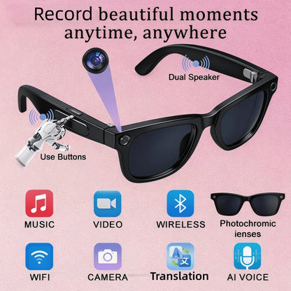 4K Camera Glasses with AI Smart Features That Support Real-Time Translation And Object Recognition, Open-Ear Audio, Ultra-Light Design, And Up to 8 Hours of Battery Life for Outdoor Cycling, Work, Travel