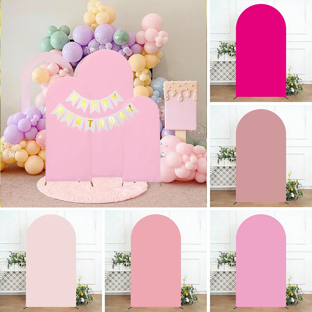 Pink Elastic Arch Backdrop Cover Spandex Fitted 2-Sided Round Top Chiara Arch Backdrop Cover for Wedding Party Birthday Banquet
