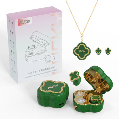 Luxury Four‑Leaf Clover TWS Earbuds MUCW CO06 Bluetooth 6.0 ENC Noise Cancelling Headset Light Weight Fashion Jewelry Earphone Gift for Ladies Daily Wear
