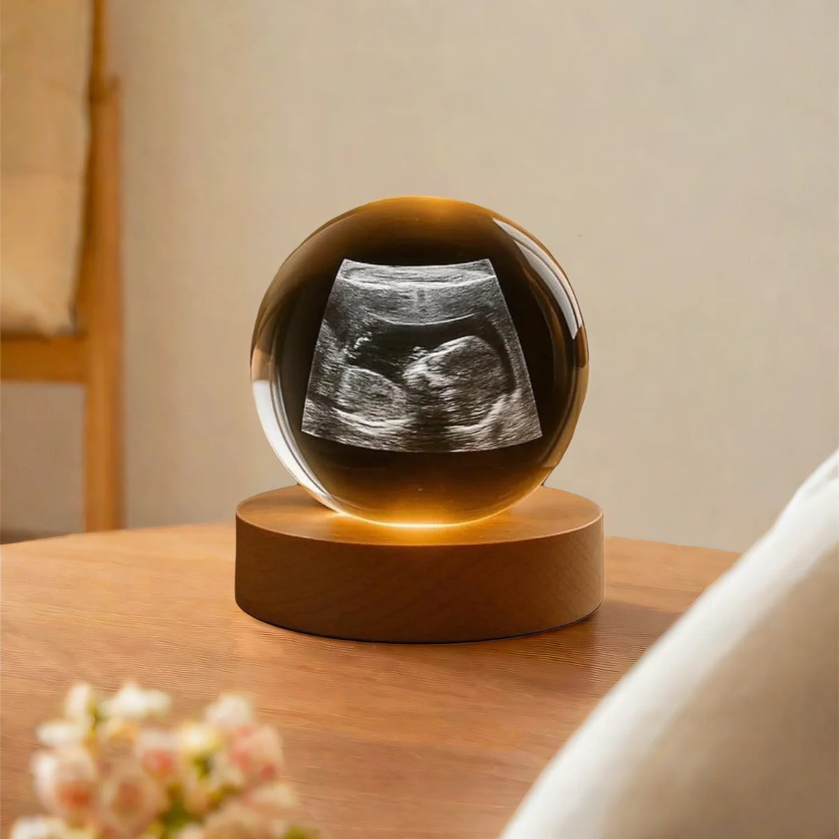 Custom Photo Night Light  Personalized 2D Crystal Ball LED Lamp for Baby Ultrasound Wedding Couple Parents Pet Desk Decor Gift