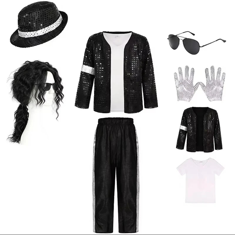 Michael Jackson Kids Clothes Halloween Cosplay Birthday Party Dance Performance Children's Costume Pop Star Boys Girls Outfits