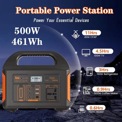 500W 220V Portable Power Station Outdoor Backup Power Supply /Solar Panel 461Wh 36Ah LiFePO4 Battery for Camping RV Emergency