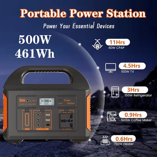 500W 220V Portable Power Station Outdoor Backup Power Supply /Solar Panel 461Wh 36Ah LiFePO4 Battery for Camping RV Emergency