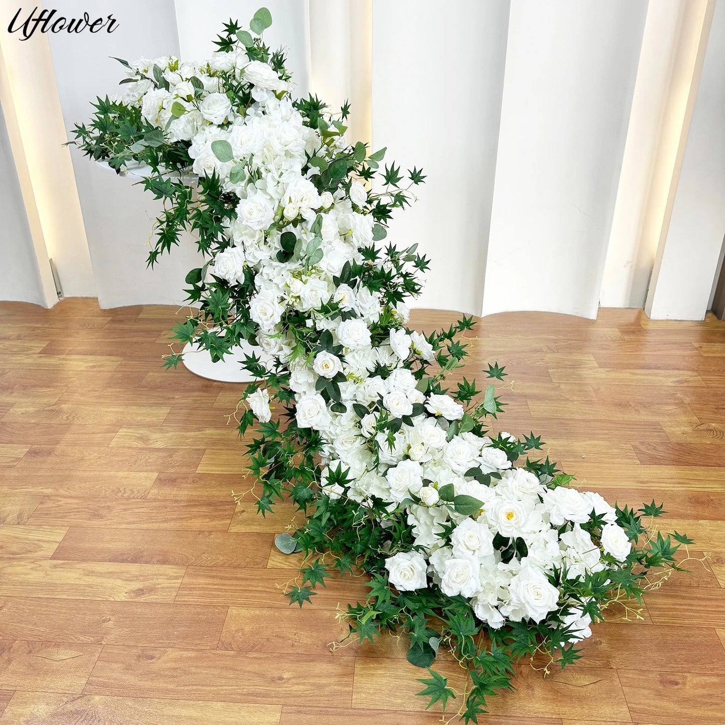 Uflower 2m Luxury Artificial Flowers Wedding Backdrop Table Long Runner Flower Row Floral Backdrop Arrangement Wall Arch Decor