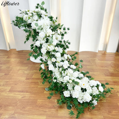 Uflower 2m Luxury Artificial Flowers Wedding Backdrop Table Long Runner Flower Row Floral Backdrop Arrangement Wall Arch Decor