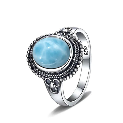 Original Certified 925 Silver Rings Larimar Natural Blue Stone 8*10MM oval shape twist Rings Fine Jewelry Gifts for Women Men