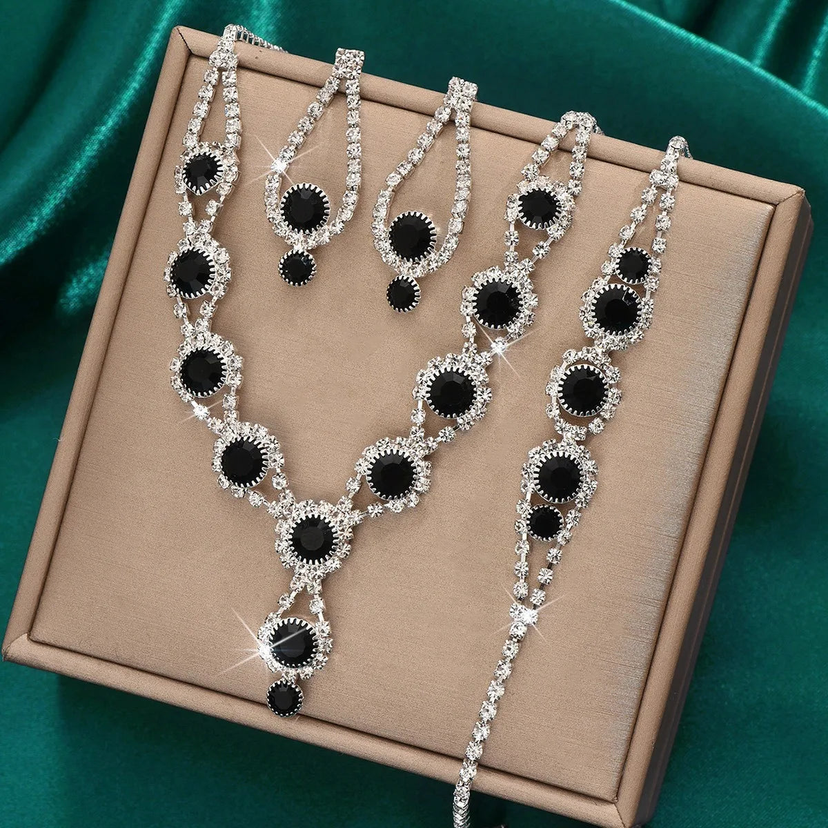 4PCS Fashion Elegant Crystal Jewelry Sets for Women Rhinestones