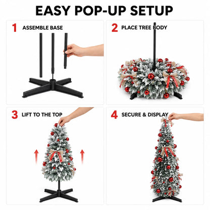 150cm/180cm/210cm Pop Up Collapsible PVC Artificial Christmas Tree Pre Decorated Optional USB LED Lights Metal Stand Home Decor