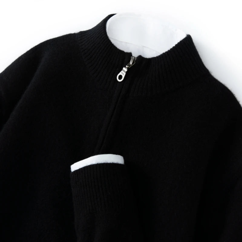 CHICUU Men's 100% Cashmere Sweater Zipper Pullover Mock Neck Long Sleeve Basic Cashmere Knitwear Autumn Winter Clothing Tops