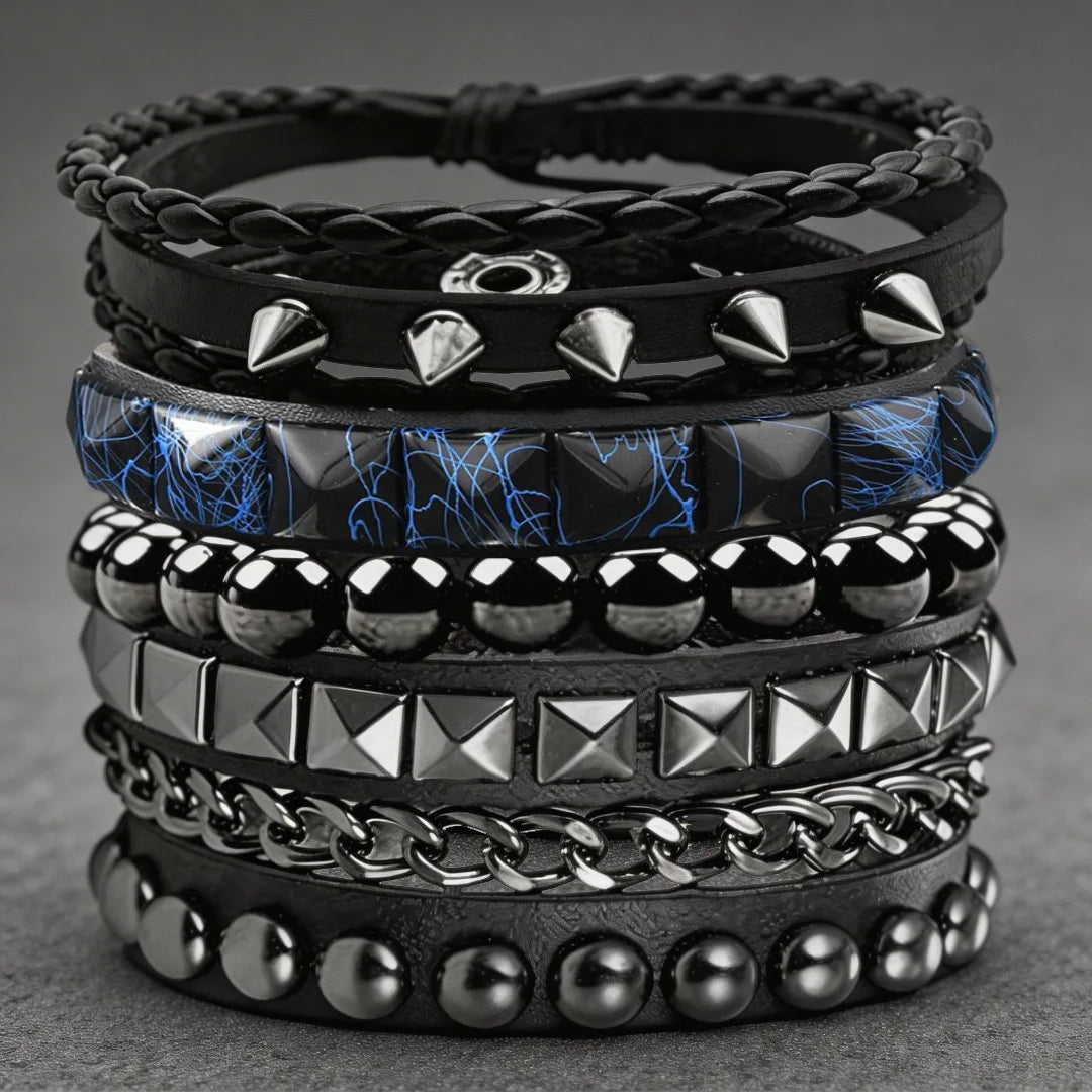 4pcs/set Gothic Punk Rock Square Rivet Bracelet Daily and Party Gothic