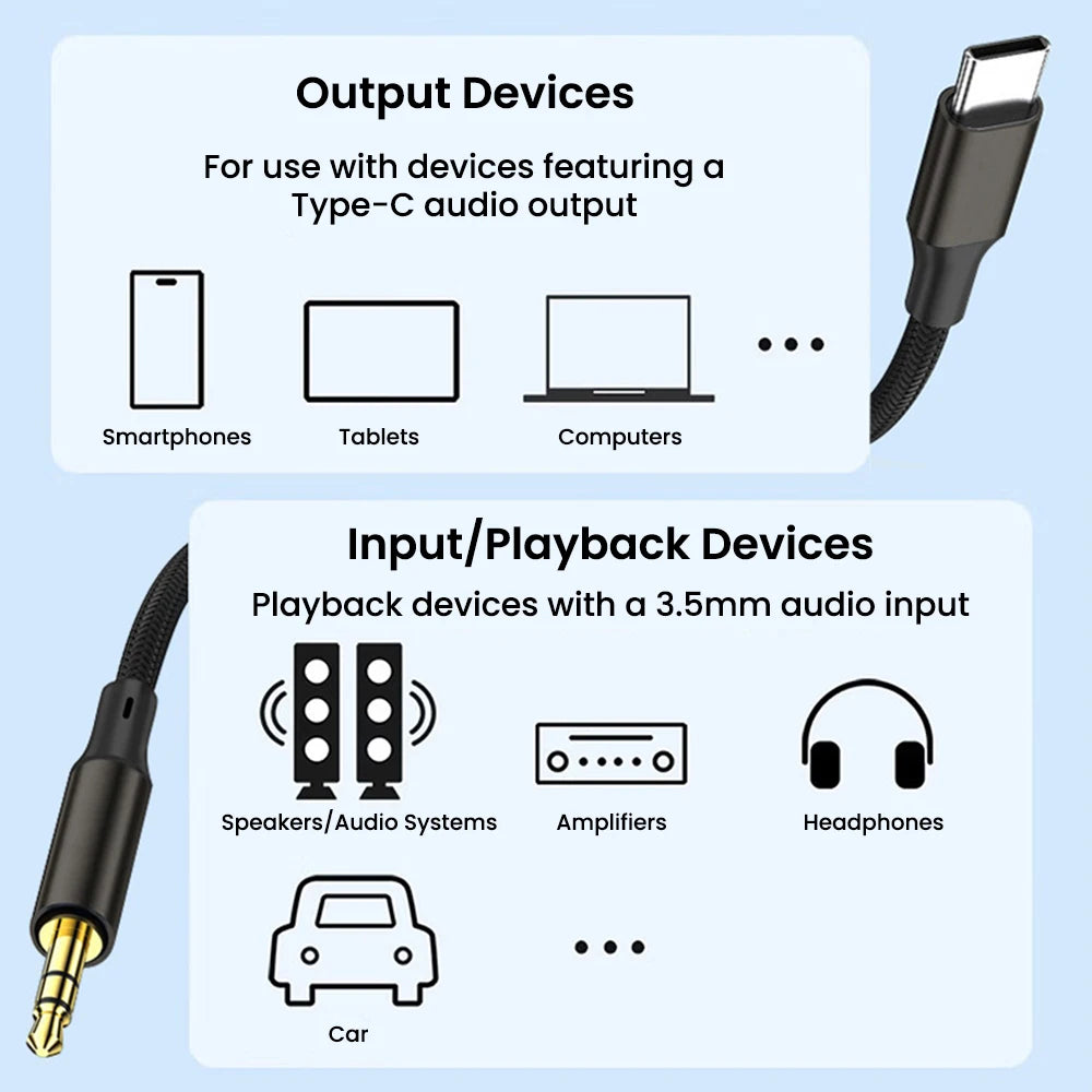 Type C To 3.5mm Aux Audio Cable Headset Speaker Headphone Jack Adapter Car Aux for Samsung S25 Note 20 S26 Ultra Tab S7
