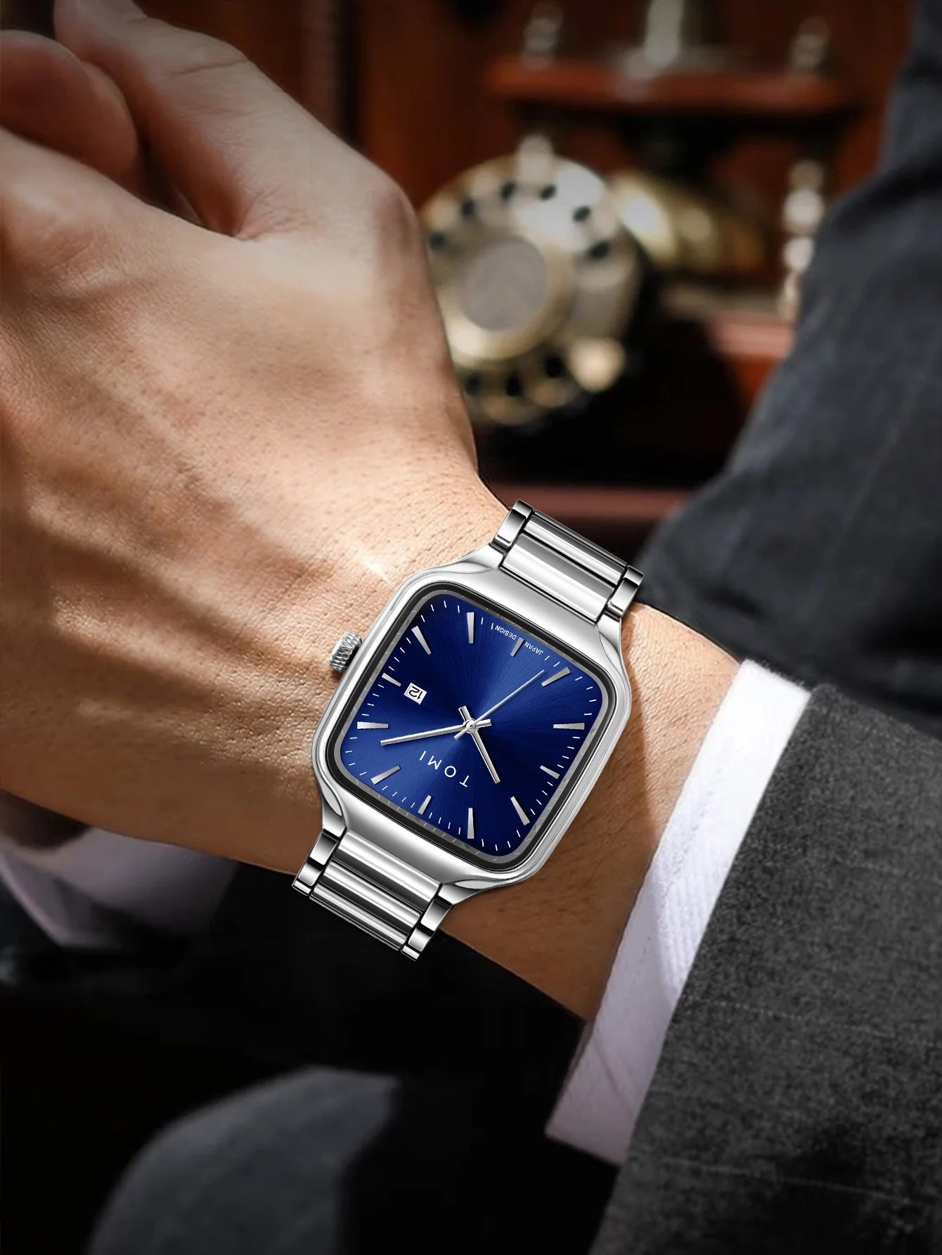 TOMI Men's Quartz Watch New Fashion Box Set Cufflinks Ring Fashion Set Box Watch as a Gift for Men's Gift Box