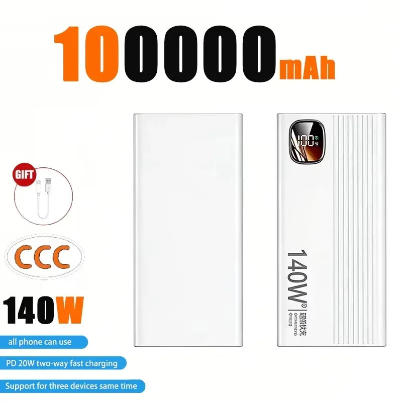 Lenovo 140W Super Rapid Charging 2026New High‑Capacity Portable Battery 500000mAh Powerbank Power Bank For Xiaomi iPhone Phone