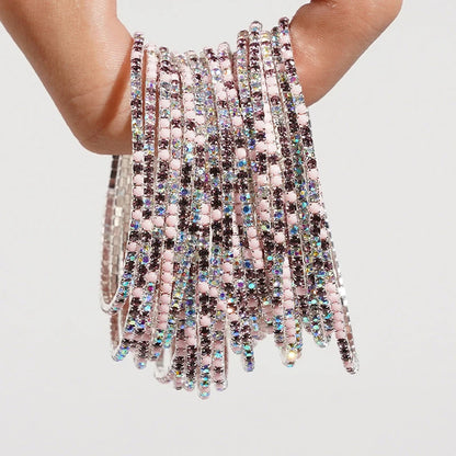 5pcs Fashion Colorful Acrylic Crystal Rhinestone Elastic Bracelet for