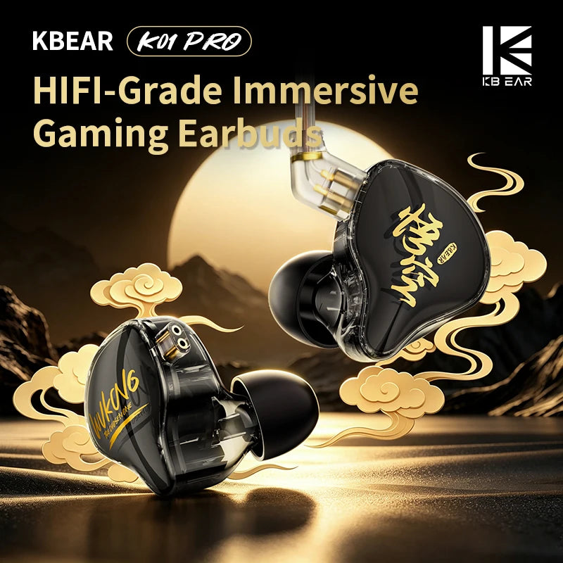 KBEAR K01 PRO Wukong HiFi Gaming Headphones Custom 10mm DD IEM  Earphones Detachable Cable Ergonomic Noise Isolation Earbuds