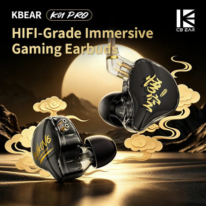 KBEAR K01 PRO Wukong HiFi Gaming Headphones Custom 10mm DD IEM  Earphones Detachable Cable Ergonomic Noise Isolation Earbuds