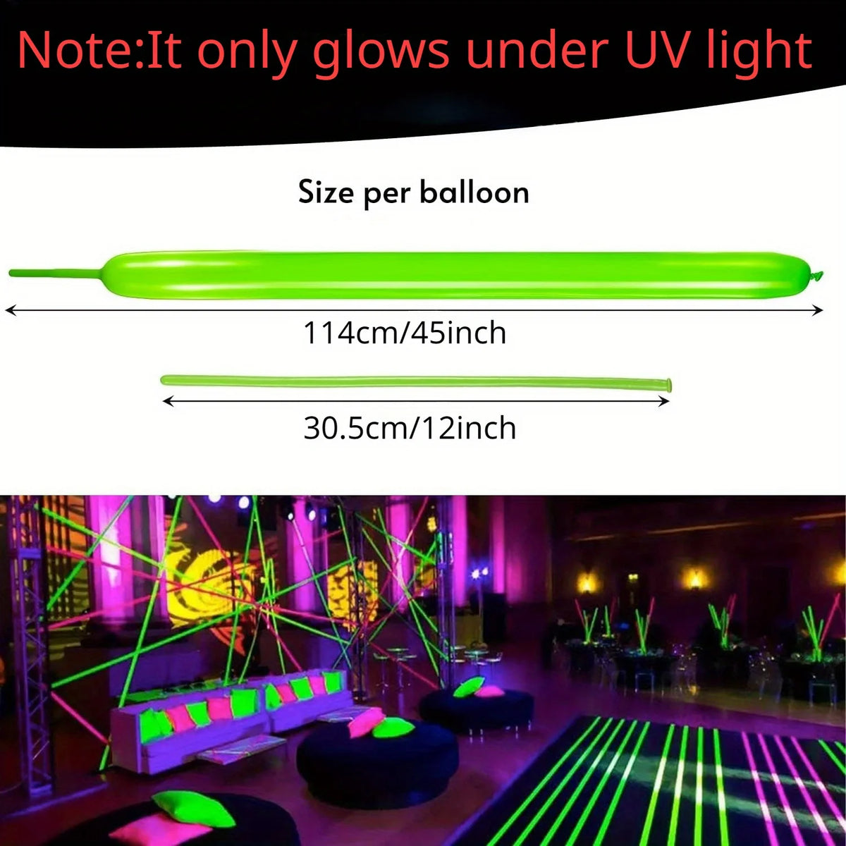 100pcs Neon Glow Long Balloons Backlight Reactive Fluorescent Colorful Long Latex Balloons DIY Twisting Birthday Wedding Party