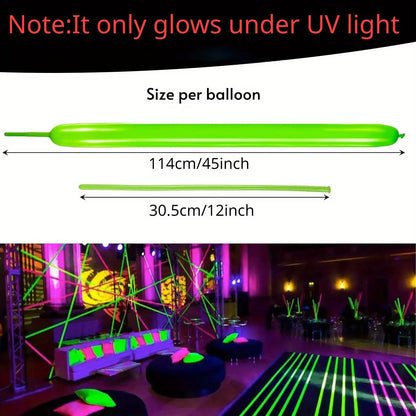 100pcs Neon Glow Long Balloons Backlight Reactive Fluorescent Colorful Long Latex Balloons DIY Twisting Birthday Wedding Party