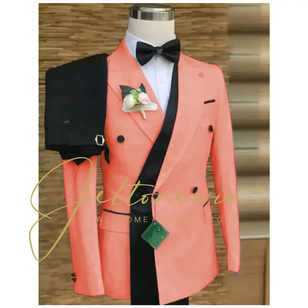Double Breasted White Black Wedding Suits for Men Fashion Slim Fit Groom Best Man Wedding Tuxedo Formal Prom Wear 2 Pieces Set