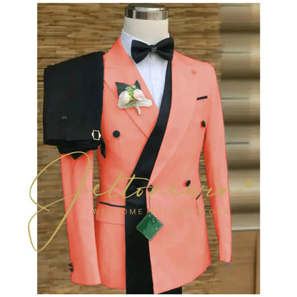 Double Breasted White Black Wedding Suits for Men Fashion Slim Fit Groom Best Man Wedding Tuxedo Formal Prom Wear 2 Pieces Set