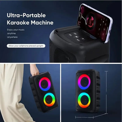 Portable Bluetooth Karaoke Speaker 10W Dual Speaker RGB 6 Lighting Effects TWS Stereo 2400mAh Battery With Wired Microphone Phone Holder
