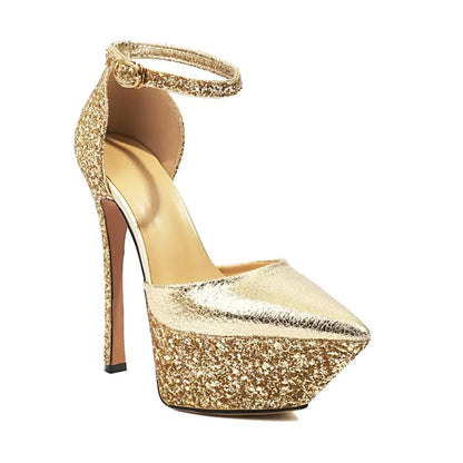 Brand Design Shiny Gold Women's Sandals New Sexy 15cm High Heels