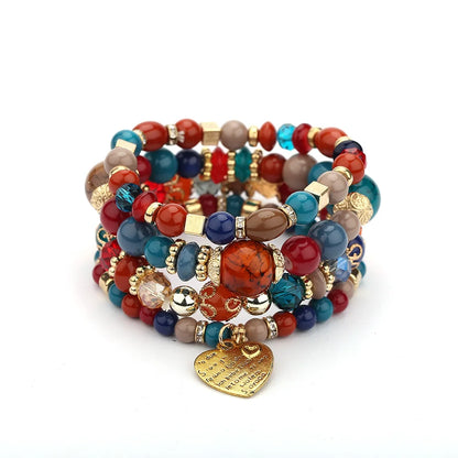 4pcs Boho Crystal Beads Chain Bracelet Set for Women Vintage Heart
