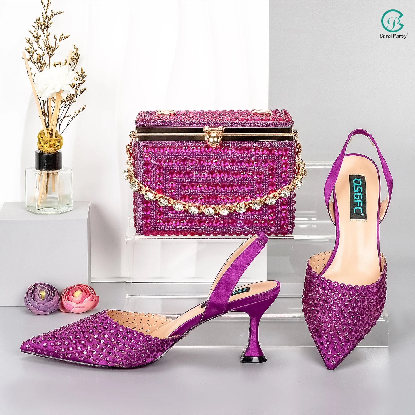 New Wine Red High Heels Shoes And Bag Dotted Crystal Wedding Party Spring, Summer, and Autumn Fashion Women's Noble Sandals