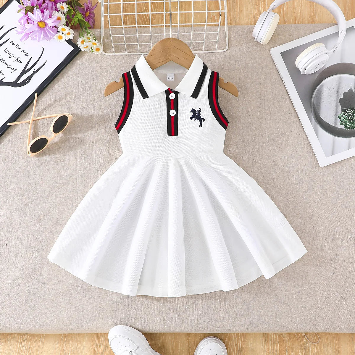 Prowow 0-3Y Baby Sporty Dresses 2025 Sleeveless Polo Dress For Girls Preppy Style Letter Baseball Dress Toddler Girl Clothes