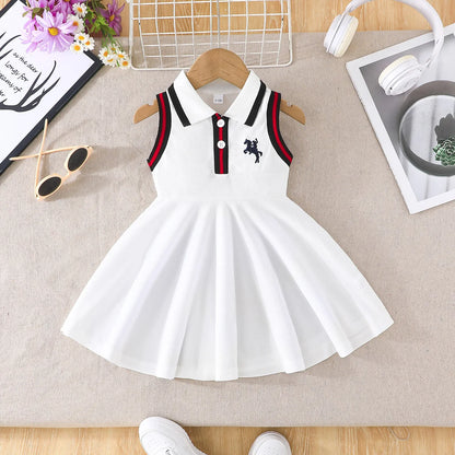 Prowow 0-3Y Baby Sporty Dresses 2025 Sleeveless Polo Dress For Girls Preppy Style Letter Baseball Dress Toddler Girl Clothes