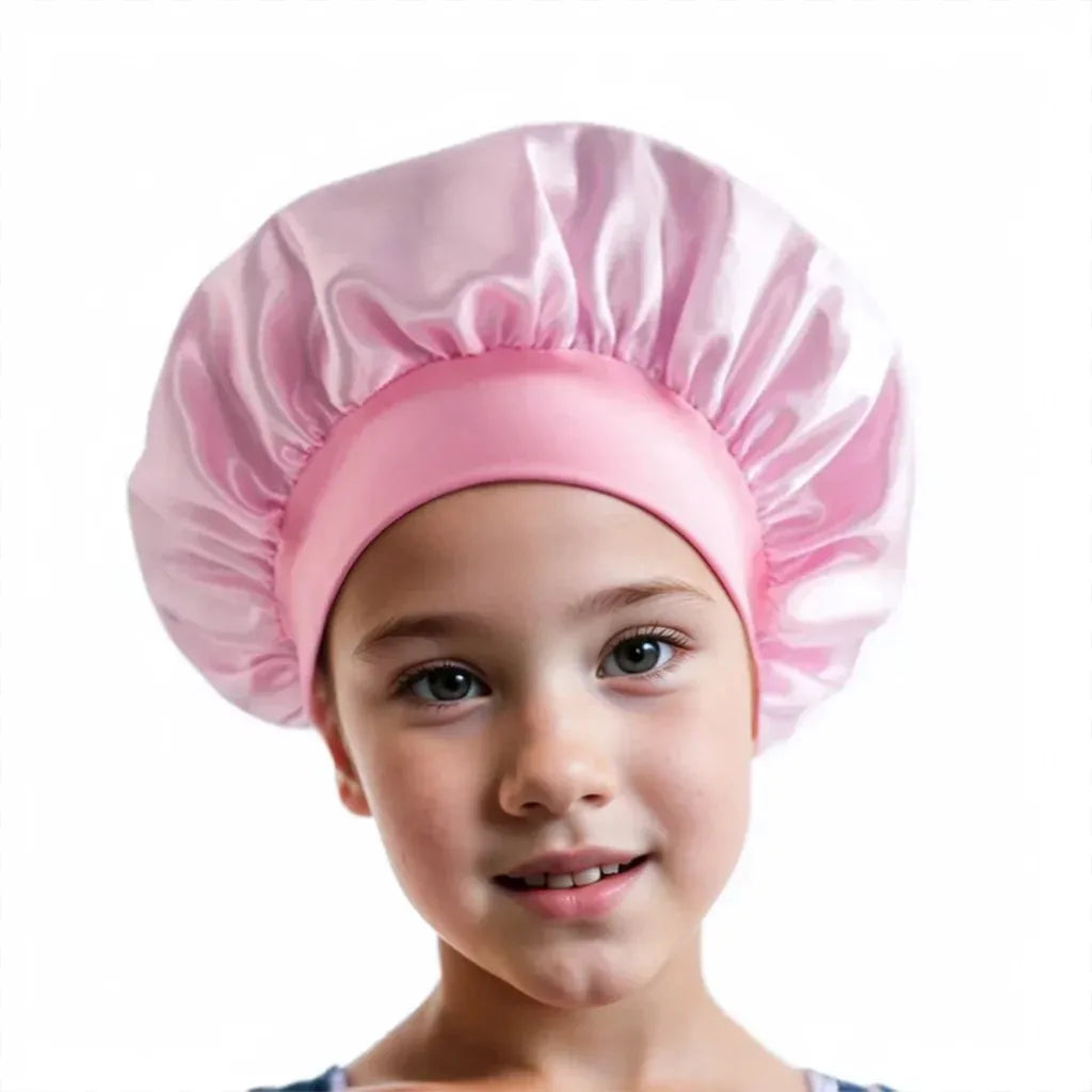 Kids Sleep Cap Satin Bonnet for Child Girls Boys Toddler Night Sleeping Hat Elastic Solid Blank Cook Beanie Soft Turban Headwear