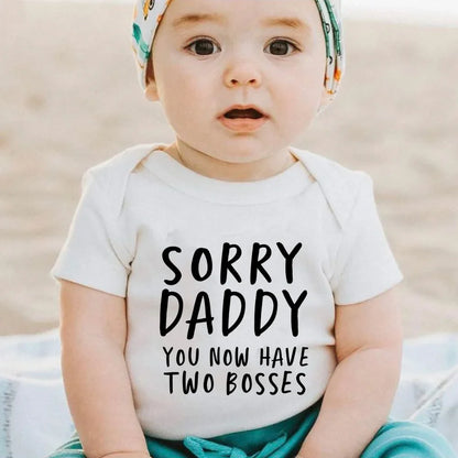 Sorry Daddy You Now Have Two Boss Print Newborn Baby Clothing Cotton Soft Bodysuit Summer Short Sleeve Baby Romper